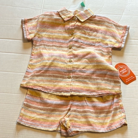 NWT-wonder nation-5t-apricot delight striped short set. Short sleeve shirt&short - Picture 1 of 15